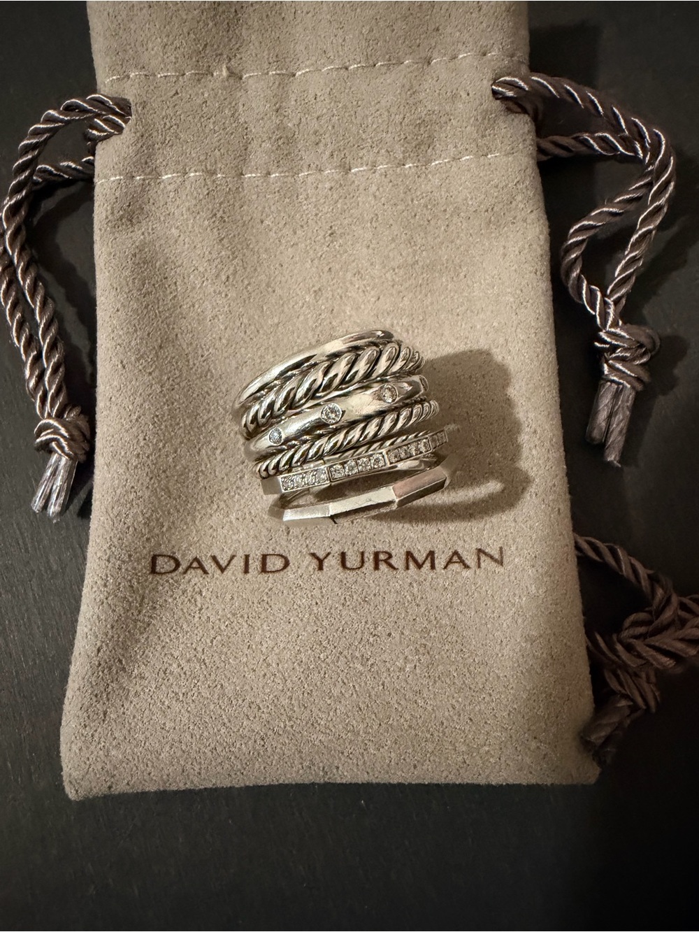 David Yurman Stax Wide 6 Row Ring with Diamonds 16mm Size 6